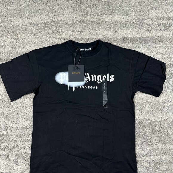 Palm Angels Black Grafitti Logo Las Vegas Black T-Shirt Mens Size Large - Picture 3 of 3